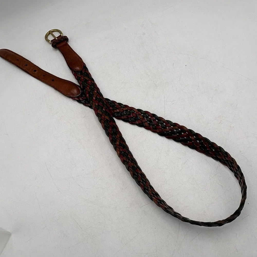 VTG Italian Full Grain Leather Braided Belt Sz 38 Made Turkey Tri-Color
